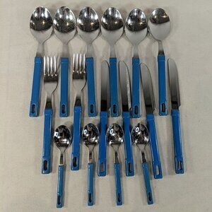 Abert INOX Italy 18/CR 16 Set Cutlery Utensils Teaspoons Soup Knives Forks Blue